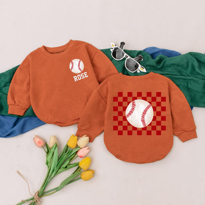 Personalized Baseball Baby Romper - Retro Game Day Outfit for Baby Girl - Custom Name Bubble Romper - Baseball Birthday Gift