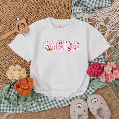 Personalized Cherry Baby Girl Romper Sweet Cherry & Bow Outfit Short Sleeve Birthday Girl Gift