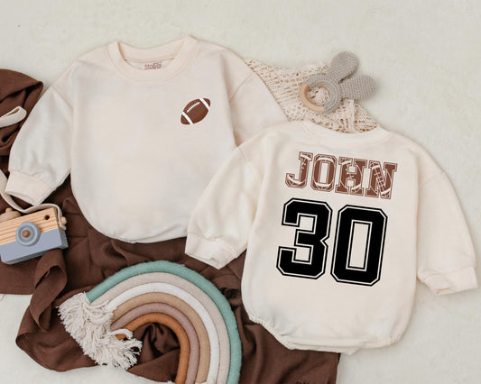 Personalized Football First Down Romper Baby Bodysuit for Game Day or Sports Birthday Outfit