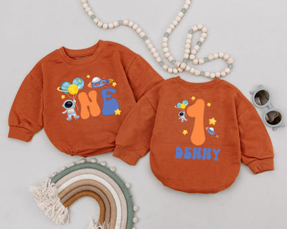 Personalized Astronaut First Birthday Romper Baby Boy Space One Trip Around The Sun Outfit Toddler