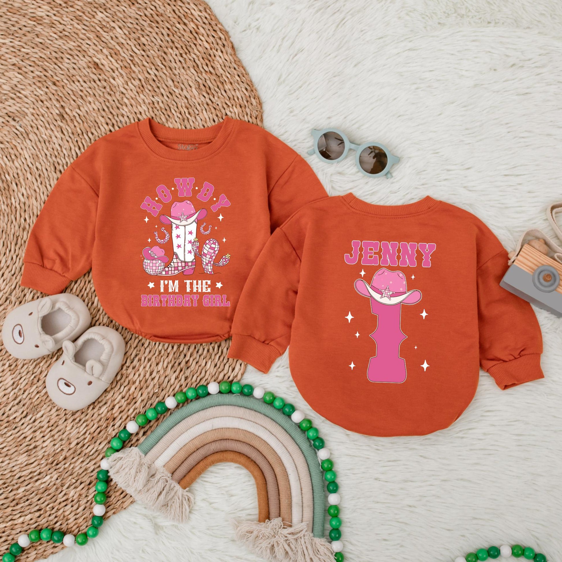 Custom My First Rodeo Bubble Romper First Birthday Outfit Baby Girl Western Cowgirl Style Adorable 1st Birthday Baby Gift Comfortable Short Sleeve Bodysuit