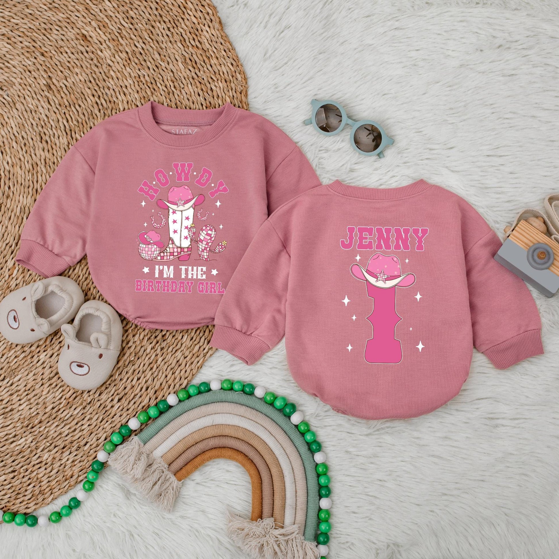 Custom My First Rodeo Bubble Romper First Birthday Outfit Baby Girl Western Cowgirl Style Adorable 1st Birthday Baby Gift Comfortable Short Sleeve Bodysuit