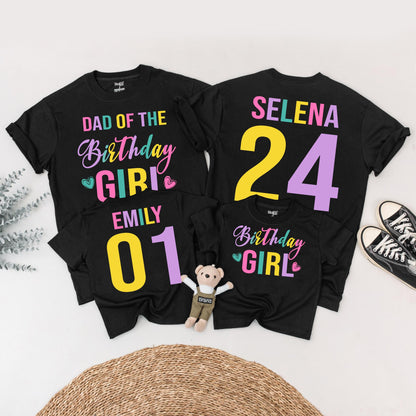 Birthday Girl Family Matching Shirts Mom Dad Colorful Celebration Outfits Fun Kids Birthday Party Tees