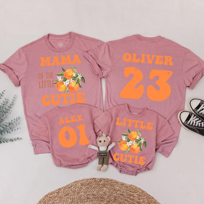 Little Cutie Orange Baby Outfit: Family Matching Shirts & Romper with Retro Floral Designs for Baby Shower & Newborn Gift - Cute & Personalized