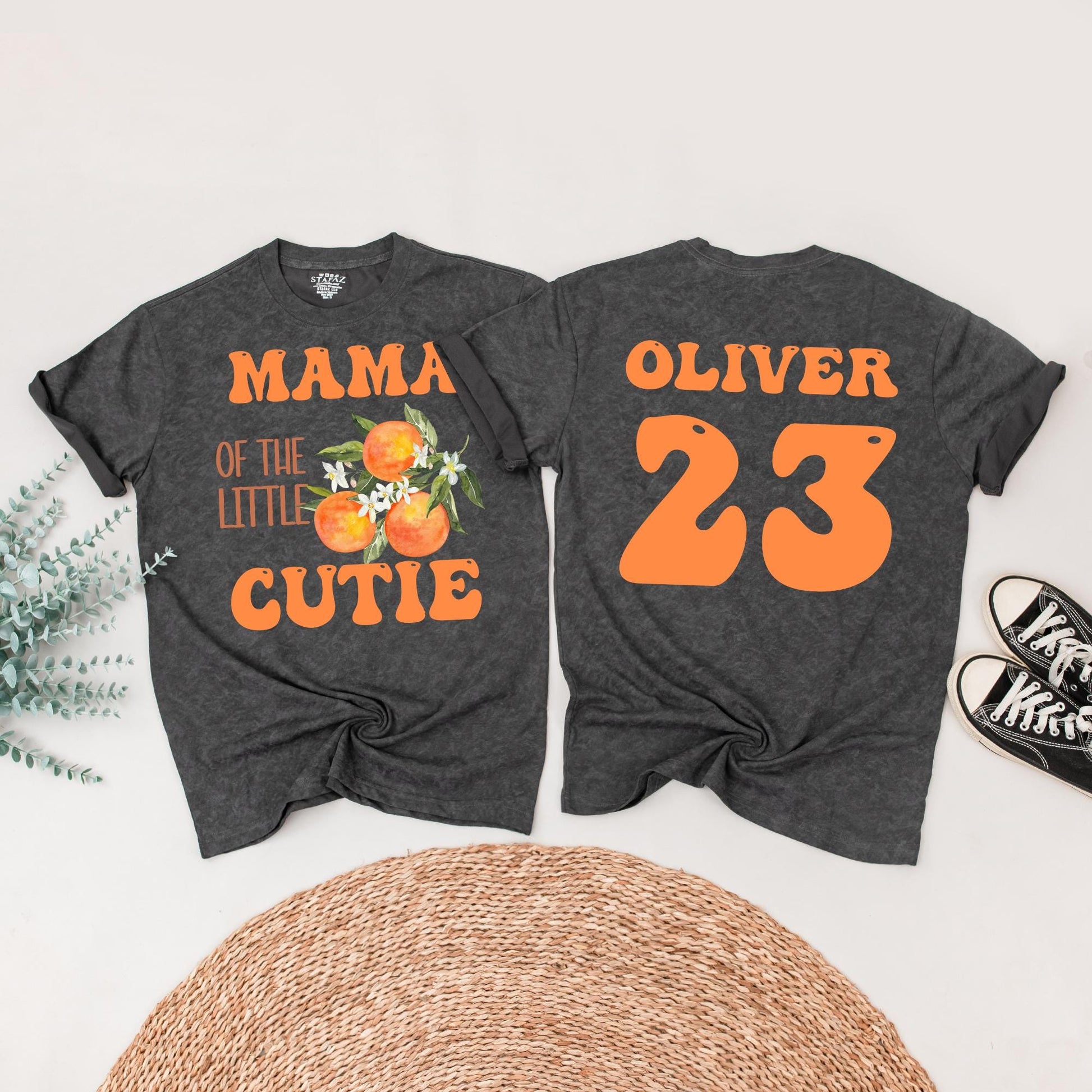 Little Cutie Orange Baby Outfit: Family Matching Shirts & Romper with Retro Floral Designs for Baby Shower & Newborn Gift - Cute & Personalized