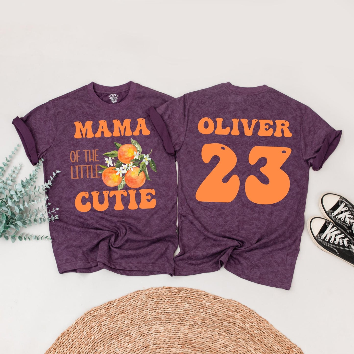 Little Cutie Orange Baby Outfit: Family Matching Shirts & Romper with Retro Floral Designs for Baby Shower & Newborn Gift - Cute & Personalized