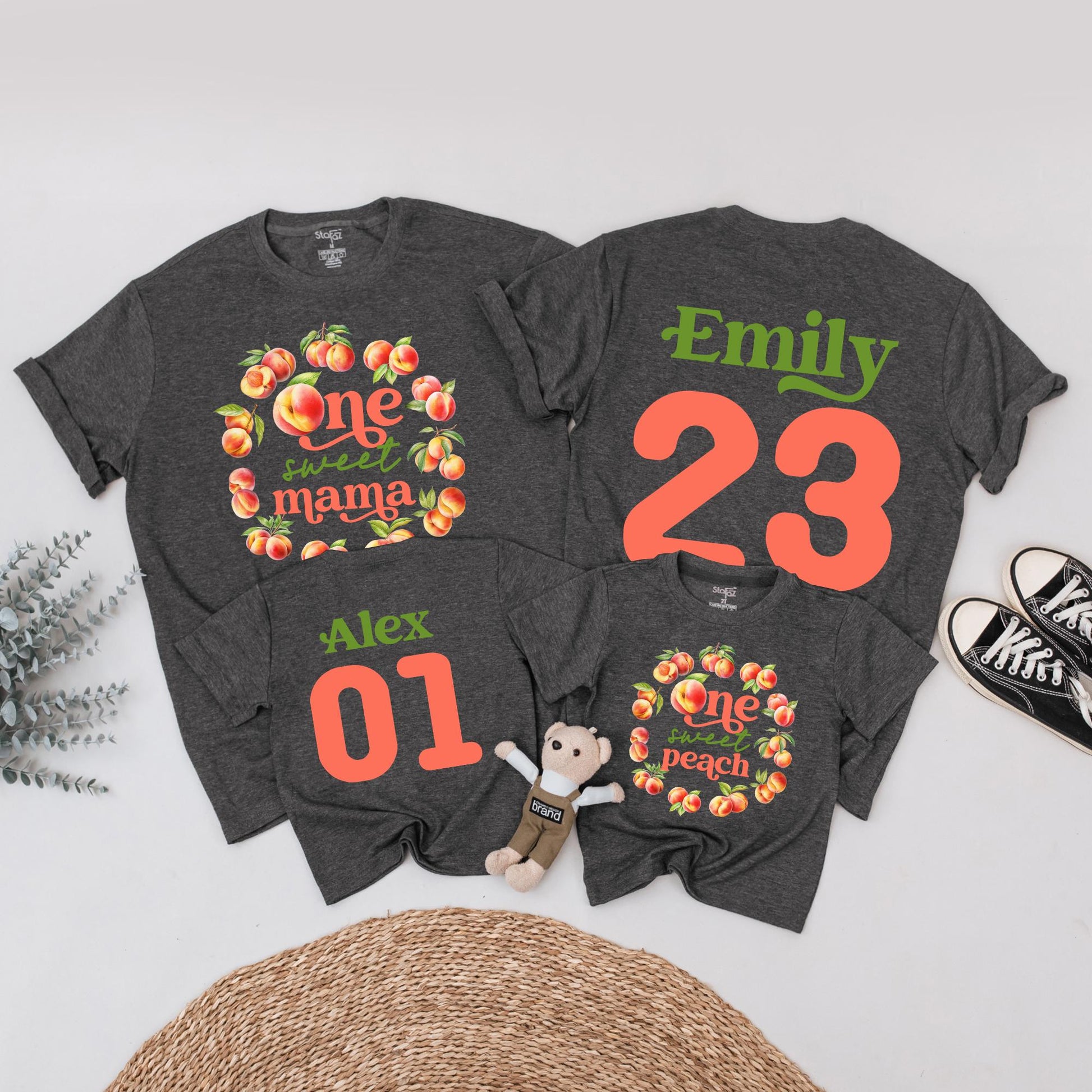 One Sweet Peach Matching Family Birthday Shirts Coordinating Mommy and Me Peach & Green Watercolor Wreath Outfit 1st Birthday