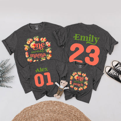 One Sweet Peach Matching Family Birthday Shirts Coordinating Mommy and Me Peach & Green Watercolor Wreath Outfit 1st Birthday