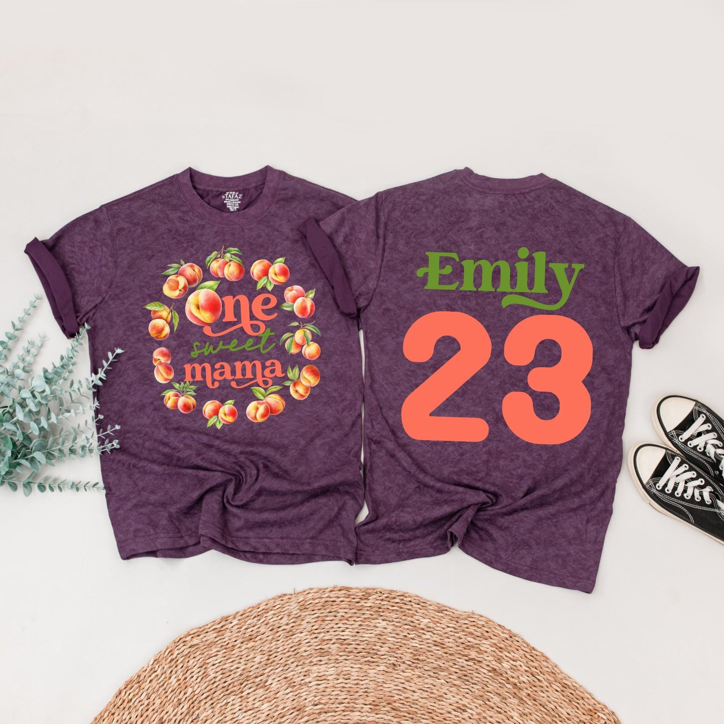 One Sweet Peach Matching Family Birthday Shirts Coordinating Mommy and Me Peach & Green Watercolor Wreath Outfit 1st Birthday