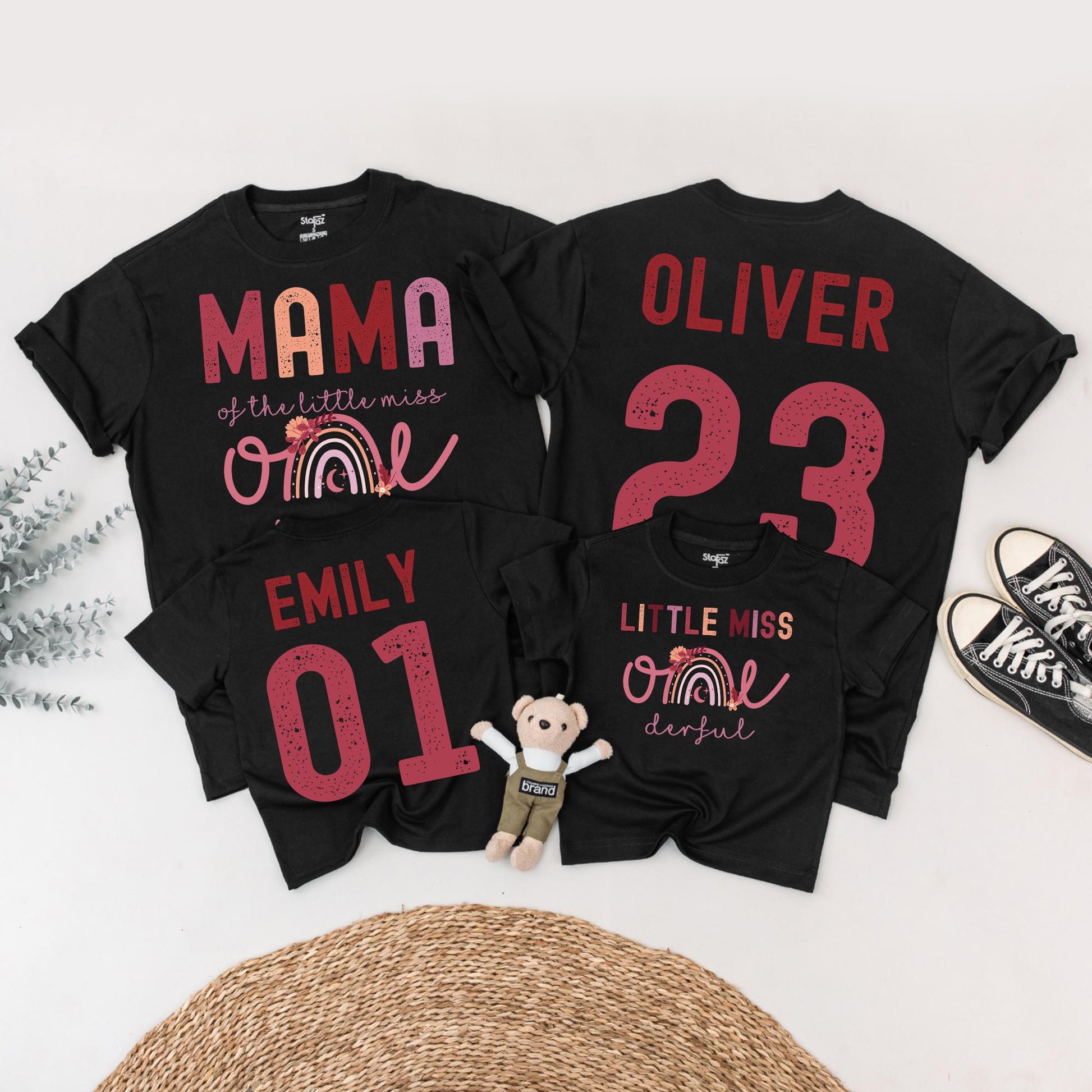 Onederful First Birthday Family Matching Shirts Boho Rainbow Little Miss One Birthday Outfit Mama Mom Daughter Celebration