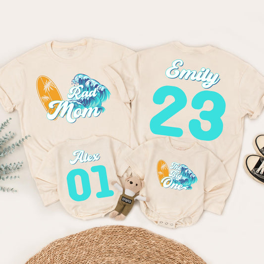 Surf Family Birthday Shirts Rad Mom The Big One 1st Birthday Outfit Toddler Boy Surfs Up Surfer Mommy and Me