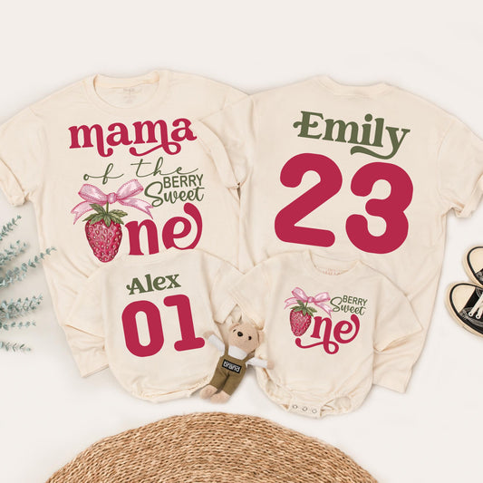 Berry Sweet One Family Matching Strawberry Birthday Shirts Mama Papa Daddy Mommy 1st Birthday Party Theme Red Green Cotton