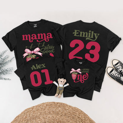 Berry Sweet One Family Matching Strawberry Birthday Shirts Mama Papa Daddy Mommy 1st Birthday Party Theme Red Green Cotton