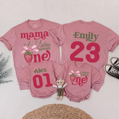 Berry Sweet One Family Matching Strawberry Birthday Shirts Mama Papa Daddy Mommy 1st Birthday Party Theme Red Green Cotton
