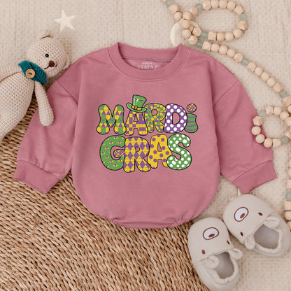 Mardi Gras Baby Romper Sweatshirt Cute Baby Girl Outfit Newborn Bodysuit Infant Clothes Festive Fleur-de-lis Design Comfortable Cotton
