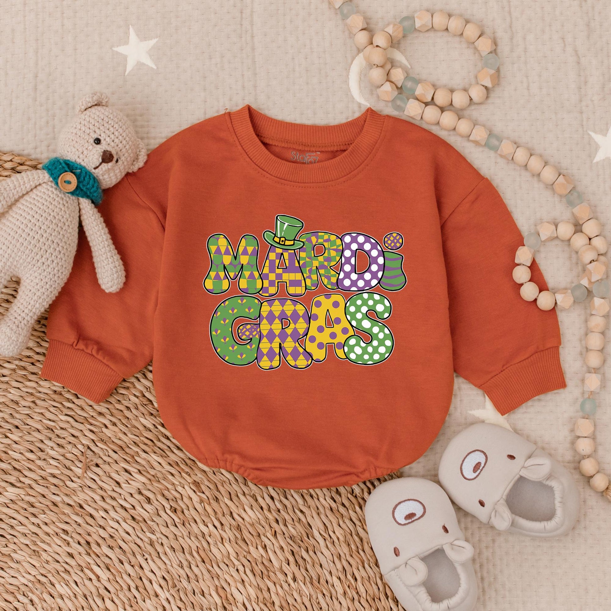 Mardi Gras Baby Romper Sweatshirt Cute Baby Girl Outfit Newborn Bodysuit Infant Clothes Festive Fleur-de-lis Design Comfortable Cotton