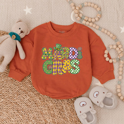 Mardi Gras Baby Romper Sweatshirt Cute Baby Girl Outfit Newborn Bodysuit Infant Clothes Festive Fleur-de-lis Design Comfortable Cotton