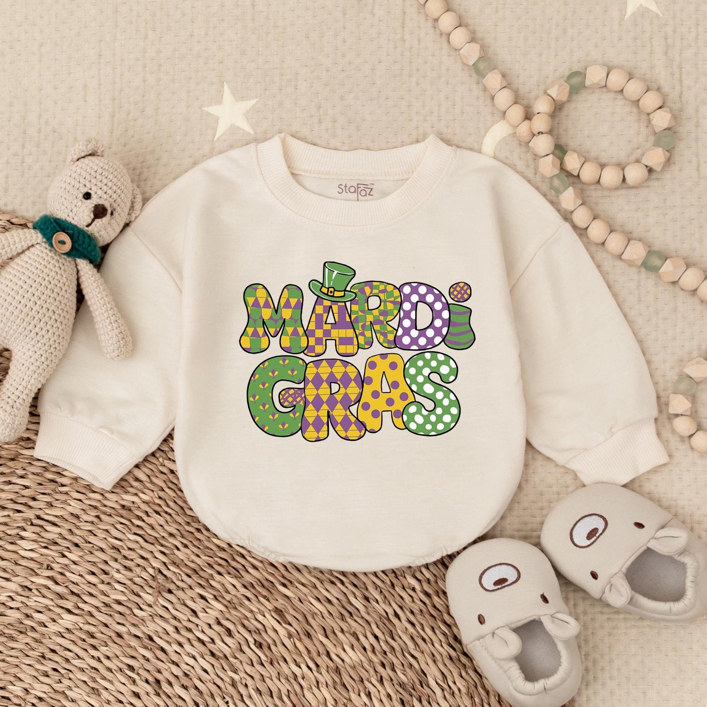 Mardi Gras Baby Romper Sweatshirt Cute Baby Girl Outfit Newborn Bodysuit Infant Clothes Festive Fleur-de-lis Design Comfortable Cotton