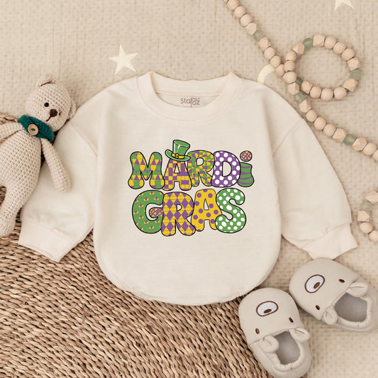 Mardi Gras Baby Romper Sweatshirt Cute Baby Girl Outfit Newborn Bodysuit Infant Clothes Festive Fleur-de-lis Design Comfortable Cotton