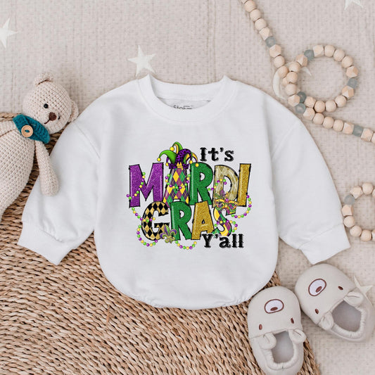 Mardi Gras Y'all Baby Romper Sweatshirt Festive Infant Girl Outfit Comfortable Holiday Bodysuit Cute Newborn Clothes First Celebration Gift