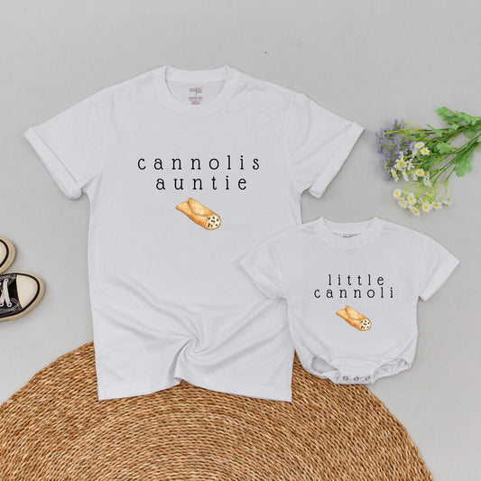 Personalized Little Cannoli Auntie Shirt & Baby Romper Italian Foodie Bodysuit Auntie Gift Cute Pastry Family Clothing