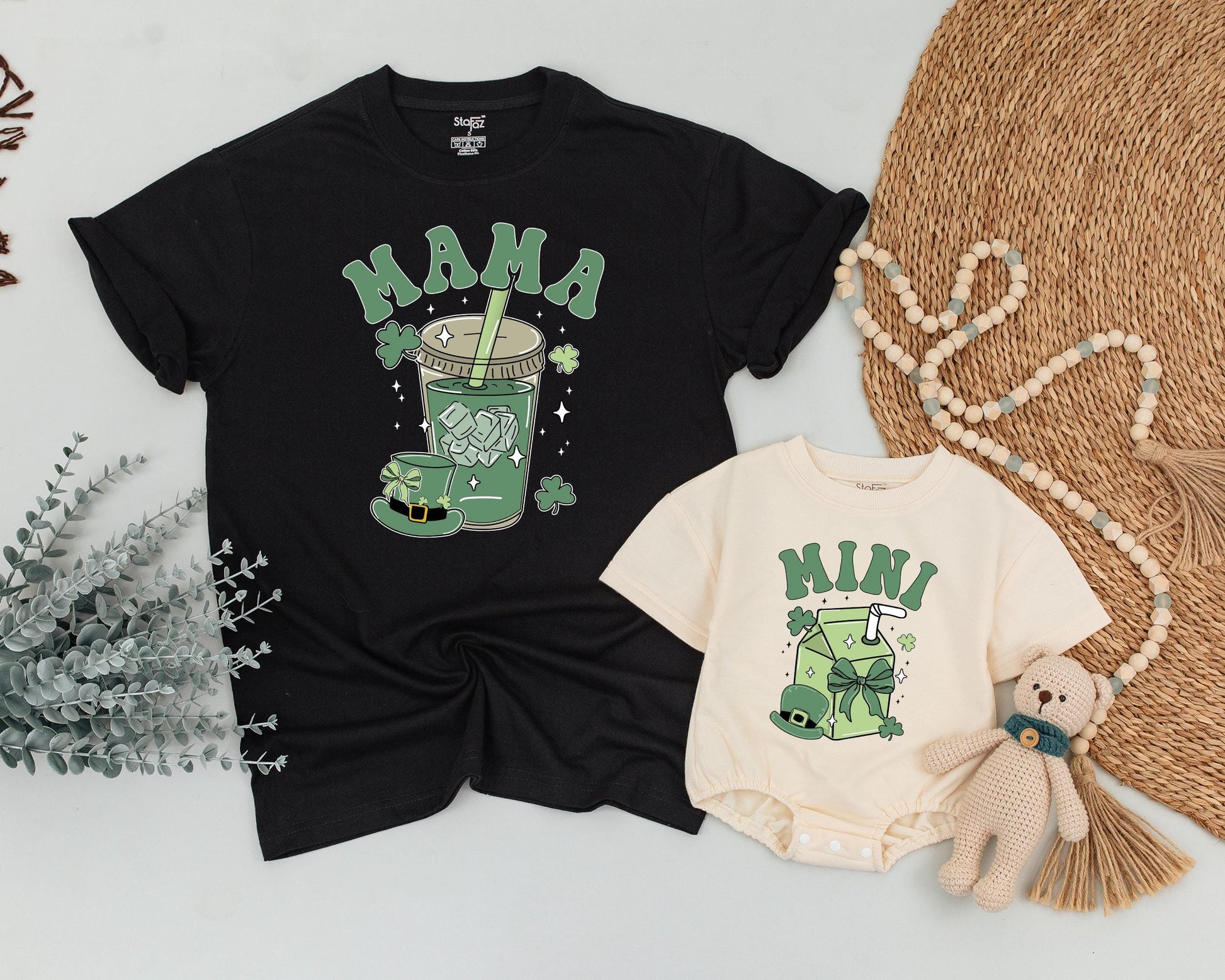 Lucky One Birthday Matching Family Shirts, Retro Shamrock 1st St. Patrick's Day, Mama and Mini Outfit, Personalized Irish Baby Bodysuit, Photo Prop (138 chars)