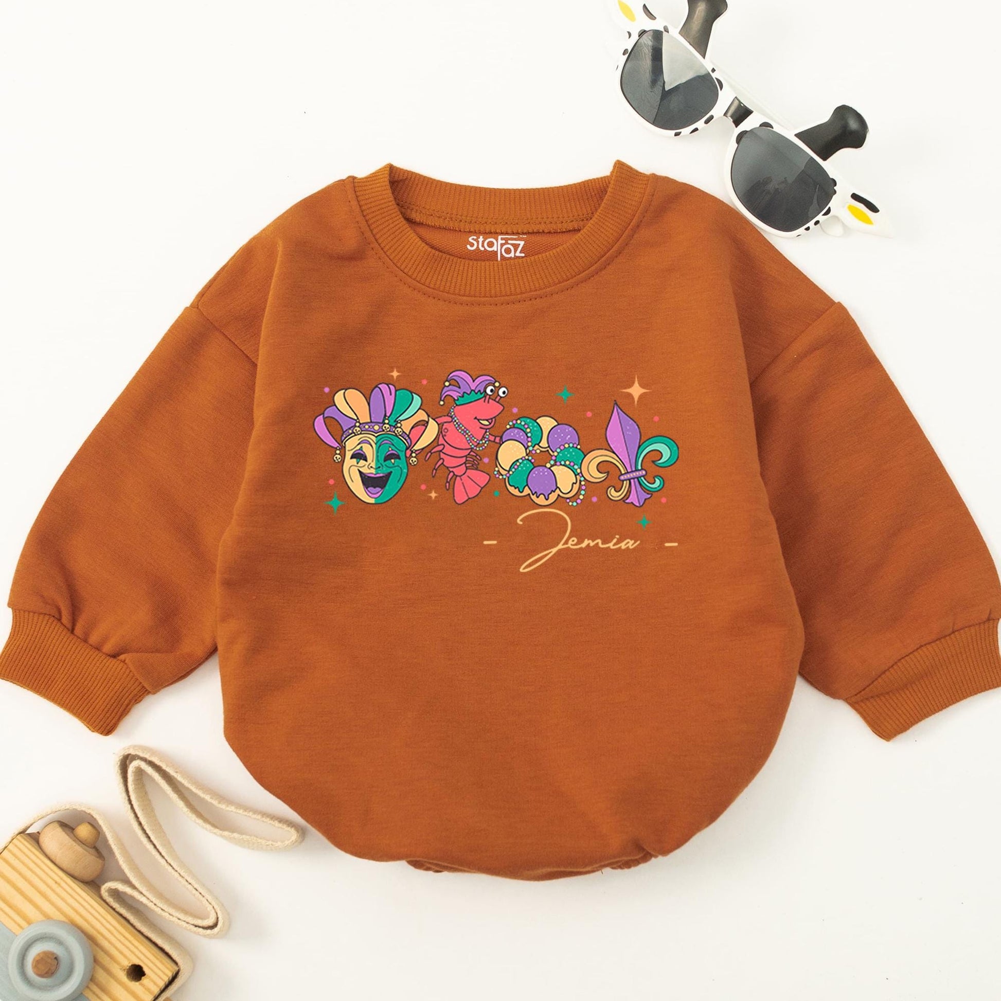 Personalized Happy Mardi Gras Baby Romper First Carnival Festival Outfit Infant Tee Baby Announcement Clothes