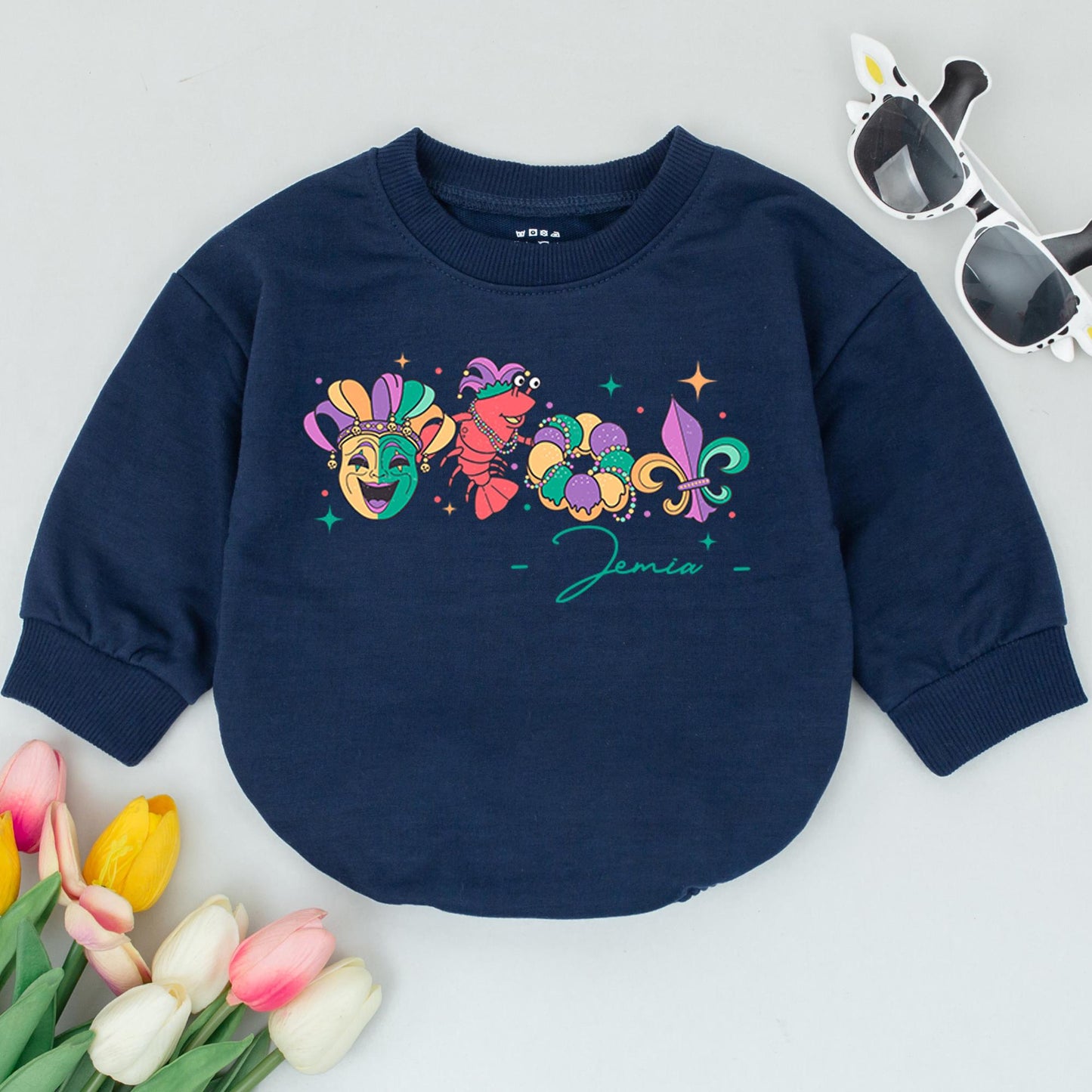 Personalized Happy Mardi Gras Baby Romper First Carnival Festival Outfit Infant Tee Baby Announcement Clothes