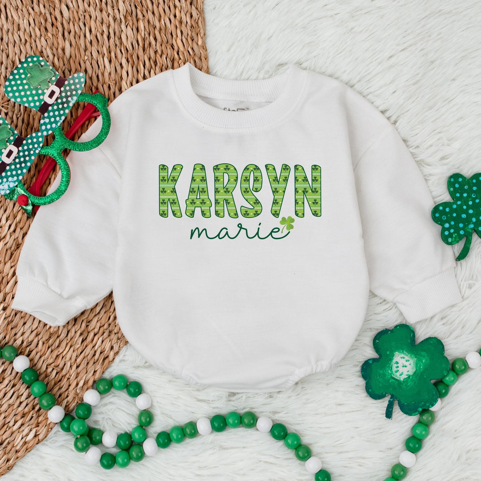 Personalized Lucky Shamrock Baby Romper Custom Name St Patrick's Day Bodysuit Clover Irish Baby Gift Outfit 135