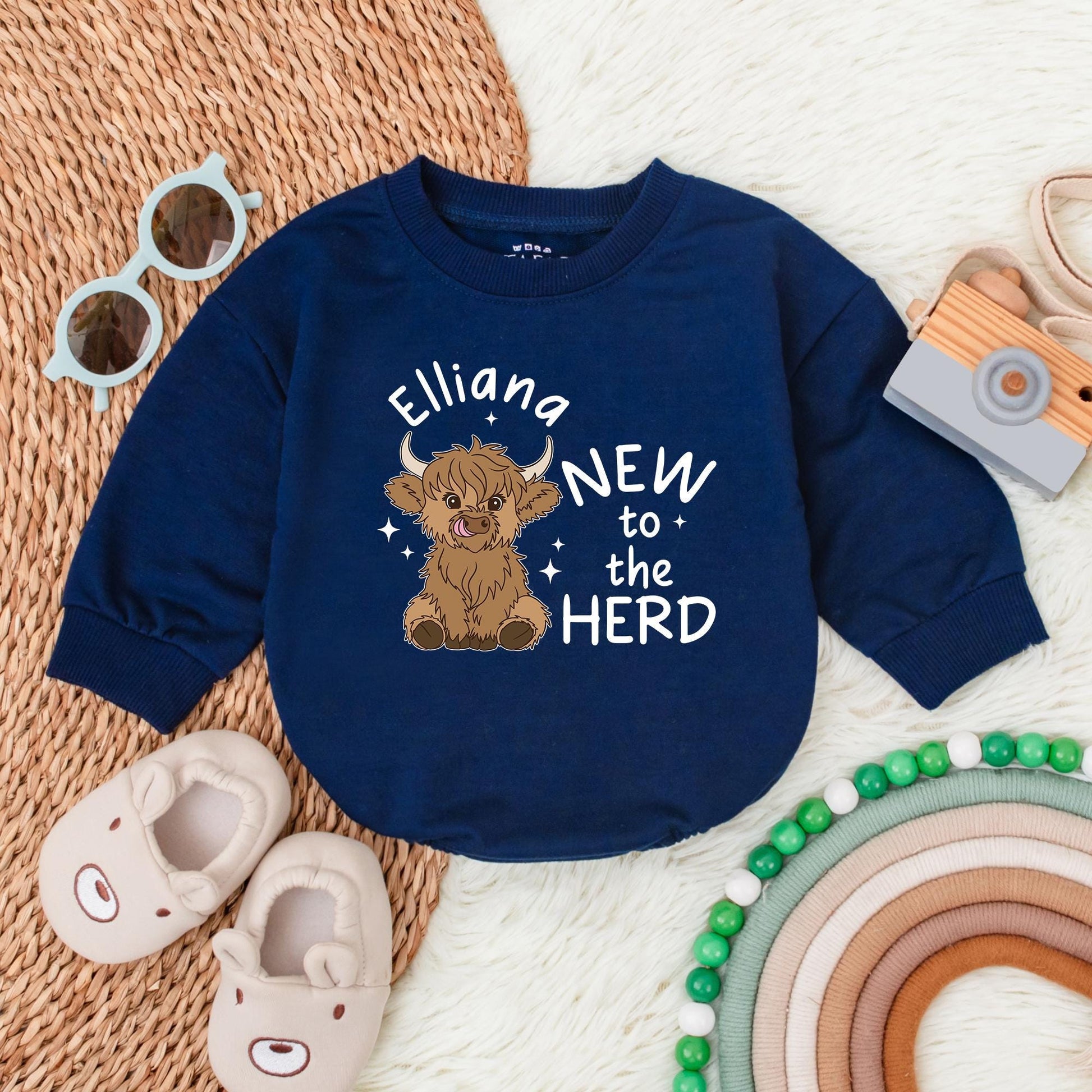 Custom Soft New to the Herd Baby Romper for a charming Pregnancy Announcement, adorable Cattle Farmer Newborn Baby Clothes and Shower Gift