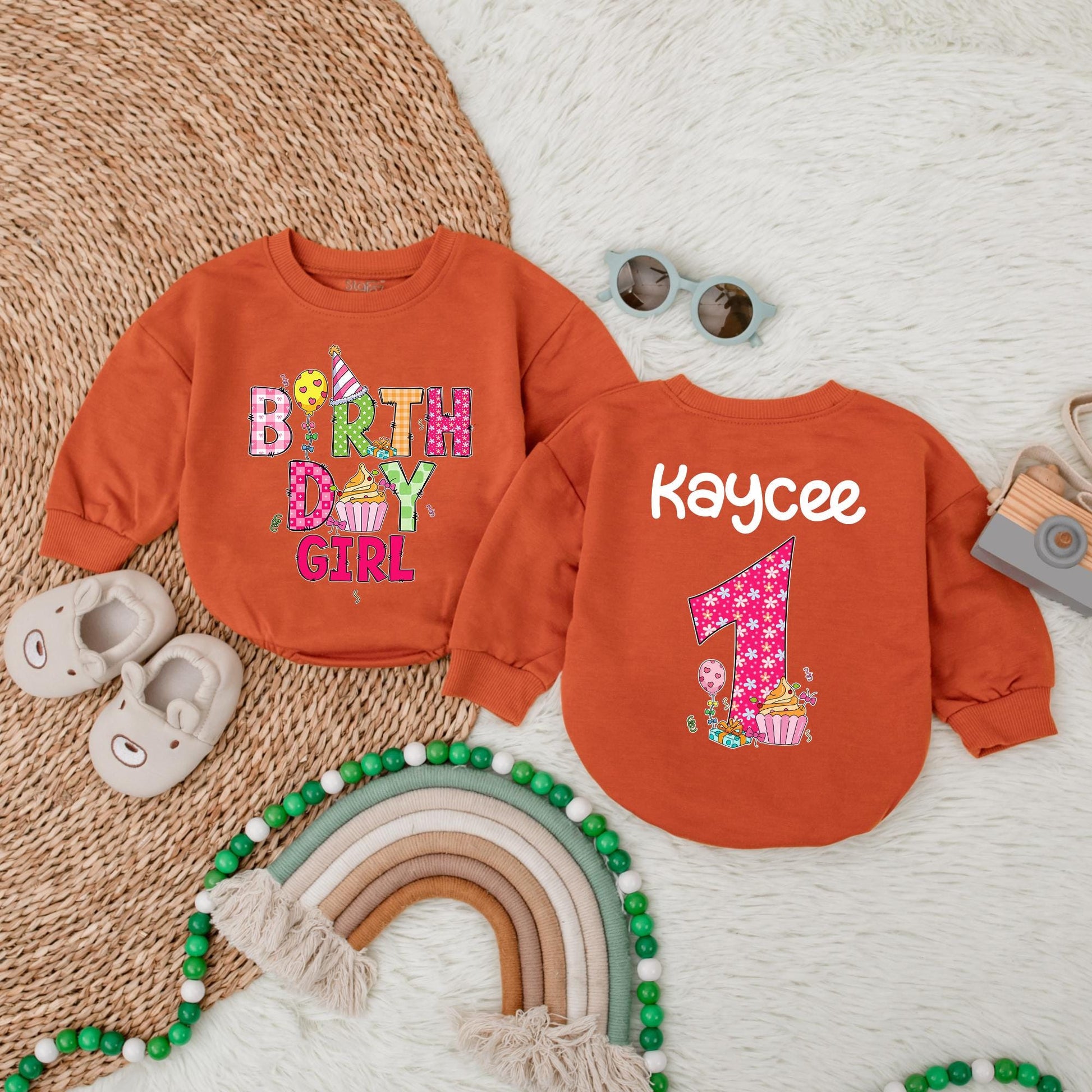 Birthday Girl Bubble Romper Pink First Birthday Outfit for Baby Girl Custom Name Celebration Clothes Soft Cotton