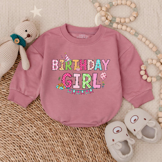 Birthday Girl Bubble Romper Adorable Baby Girl Outfit for First Birthday Celebration Soft Cotton Bodysuit Perfect Birthday Gift