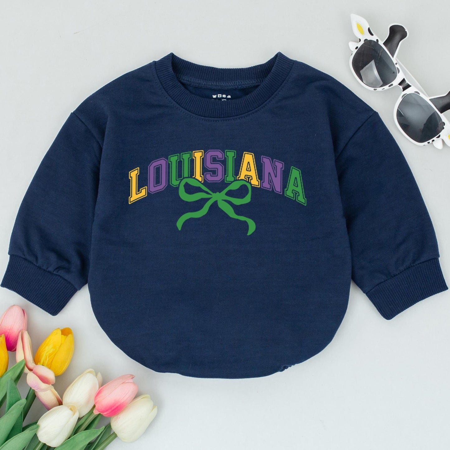 Retro Louisiana Mardi Gras Baby Romper for Baby Announcement and First Carnival Festival Outfit Bodysuit, Funny Newborn Gift for Parade Celebration