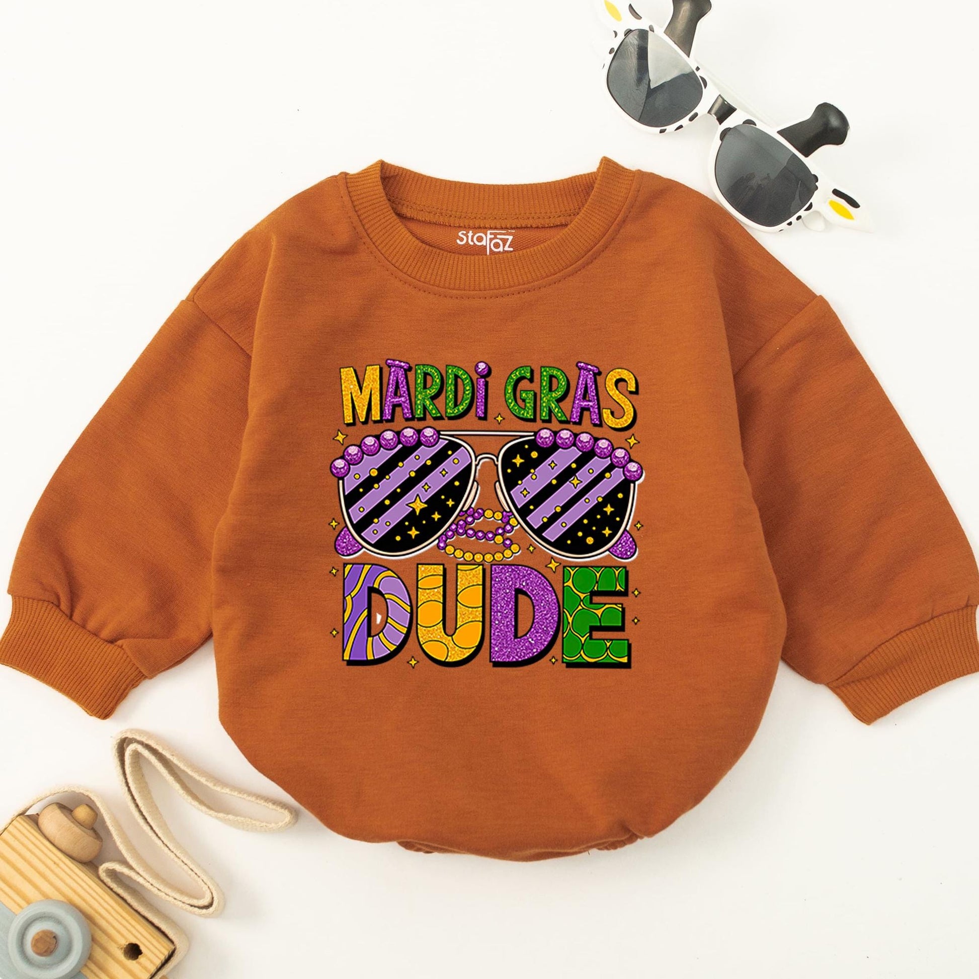 Mardi Gras Dude Baby Romper - First Parade Gift, Baby Announcement Clothes for Boys, Carnival Outfit, Flower de Luce Bodysuit
