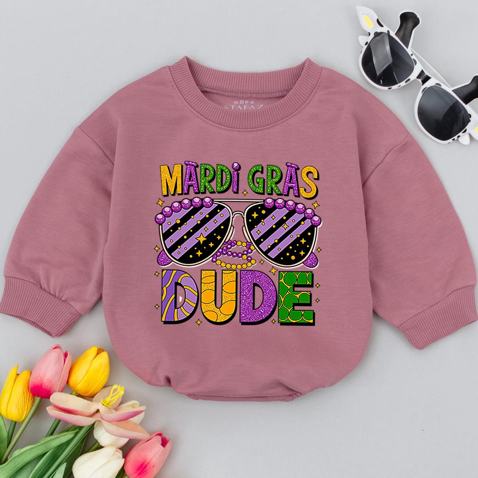 Mardi Gras Dude Baby Romper - First Parade Gift, Baby Announcement Clothes for Boys, Carnival Outfit, Flower de Luce Bodysuit
