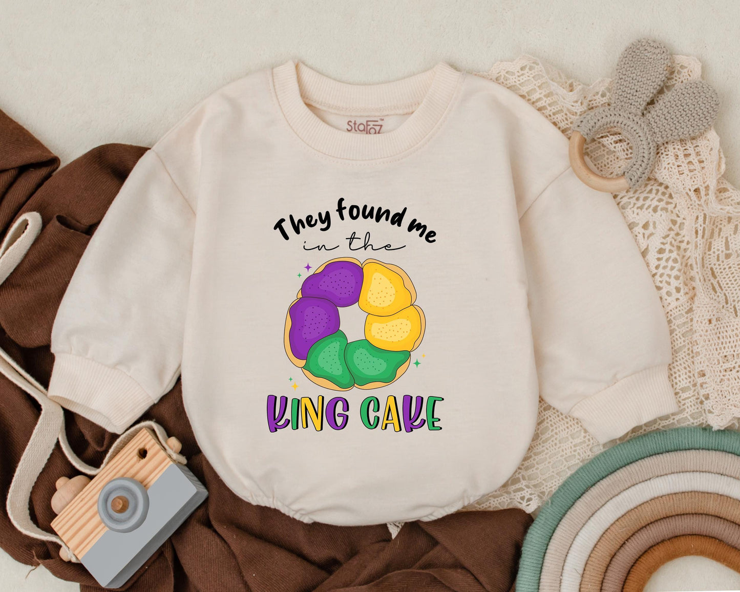 Found Me in the King Cake Mardi Gras Baby Romper Cute Newborn Outfit Unisex Baby Clothes Unique Baby Shower Gift