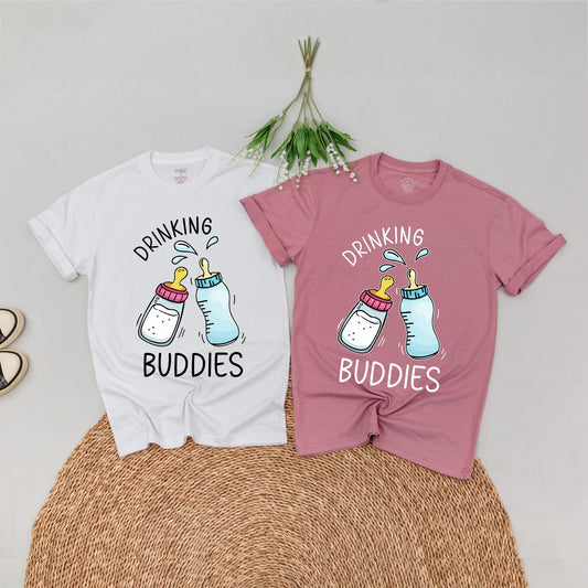 Drinking Buddies Matching Family T-Shirts Cute Baby Bottle Design for Best Friends and Couples Adorable Twin Outfits for Birthdays Casual Wear