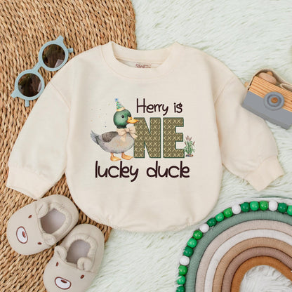 One Lucky Duck Baby Romper Custom First Birthday Outfit Boys Girls Funny Duck Theme Gift