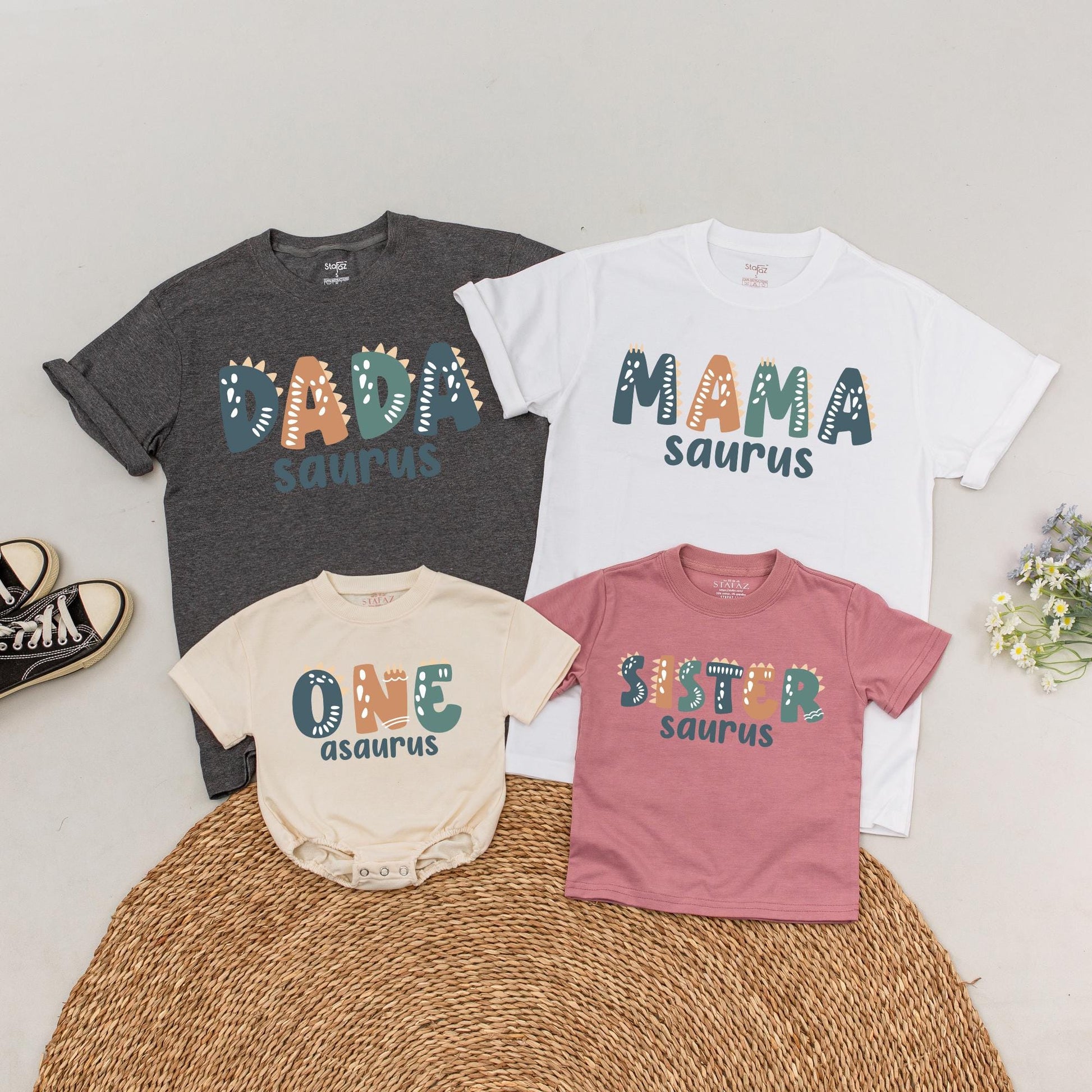 Personalized Dinosaur One-A-Saurus 1st Birthday Family Matching T-Shirt for Boy Mommy and Me Dinosaur Celebration Tee