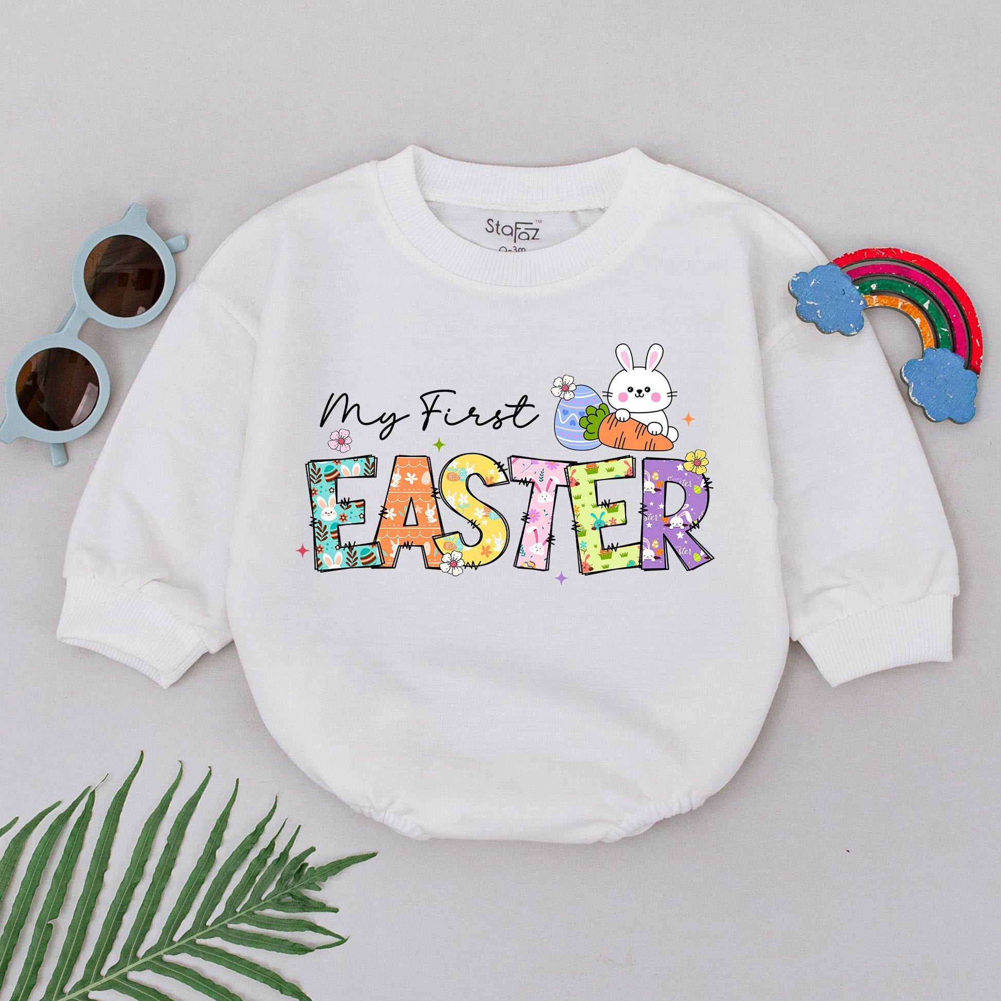 My First Easter Romper Baby Girl, Retro Easter Bunny Bodysuit, Floral Pattern, Whimsical Design, Easter Gift, Natural Cotton