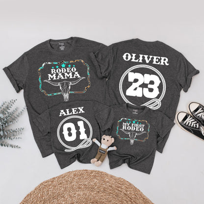 My First Rodeo Birthday Family Matching Shirts, Western Steer Skull 1st Birthday Party Outfit, Cowboy/Cowgirl Bday Tees
