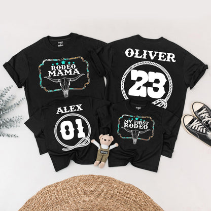 My First Rodeo Birthday Family Matching Shirts, Western Steer Skull 1st Birthday Party Outfit, Cowboy/Cowgirl Bday Tees