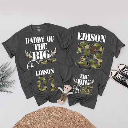 The Big One Birthday Hunting Shirt Personalized for Boys, Deer Antlers Camo Birthday Outfit, First Birthday, Daddy of the Big One, Wild One 1st Birthday