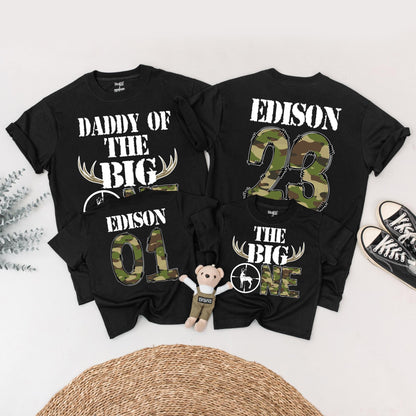 The Big One Birthday Hunting Shirt Personalized for Boys, Deer Antlers Camo Birthday Outfit, First Birthday, Daddy of the Big One, Wild One 1st Birthday