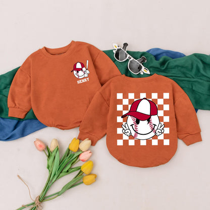 Henry's Retro Baseball Romper Custom Name Baby Boy Outfit Game Day Season Vintage Cartoon Bat