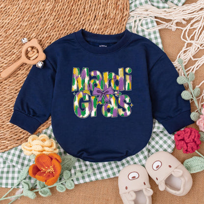 Mardi Gras Baby Girl Romper | Festive Bodysuit with Purple, Green & Gold Design | Cute Baby Outfit for Mardi Gras Party