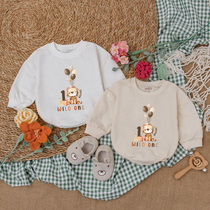 Wild One 1st Birthday Romper Safari Baby Boy Outfit Personalized Bubble Romper First Birthday Clothes