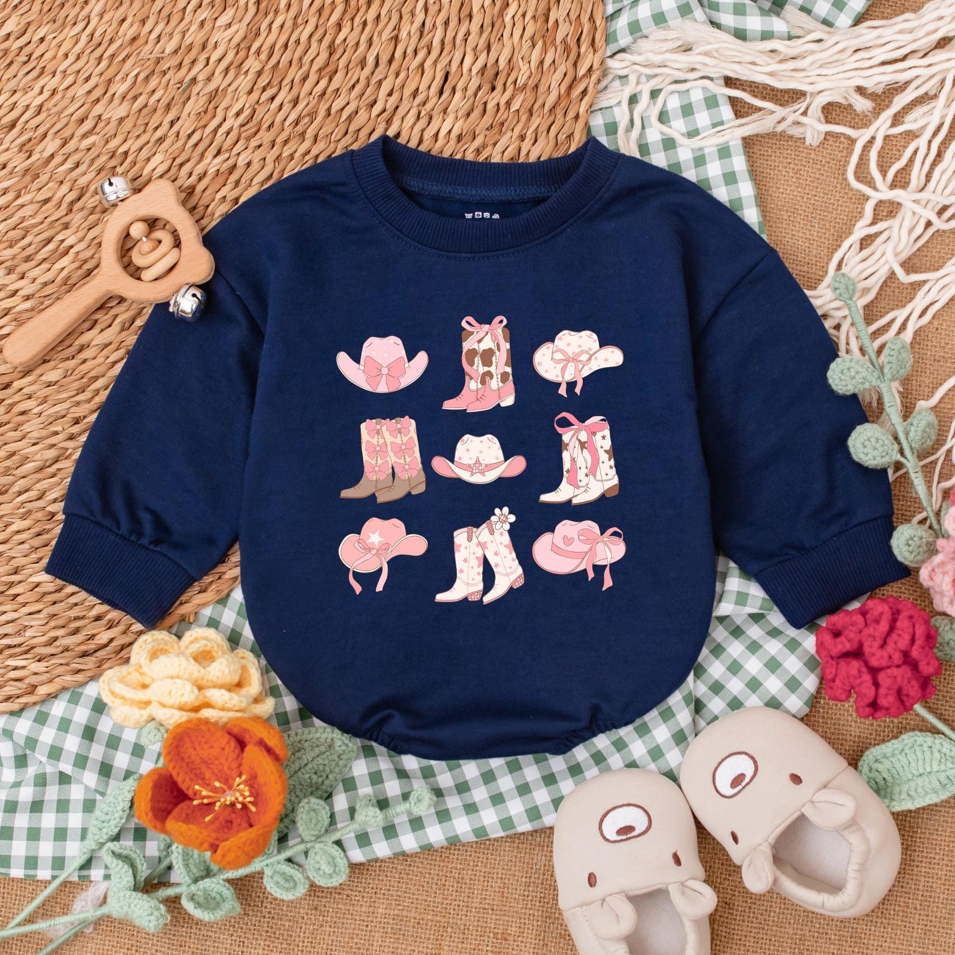 Adorable Western Cowgirl Boots Baby Romper Bubble Bodysuit Outfit for Girls Newborn Rodeo Baby Shower Gift Country Style Clothes