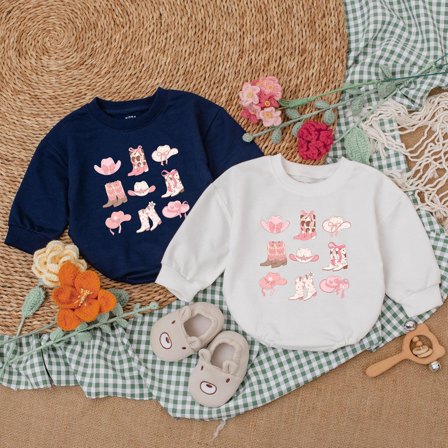 Adorable Western Cowgirl Boots Baby Romper Bubble Bodysuit Outfit for Girls Newborn Rodeo Baby Shower Gift Country Style Clothes