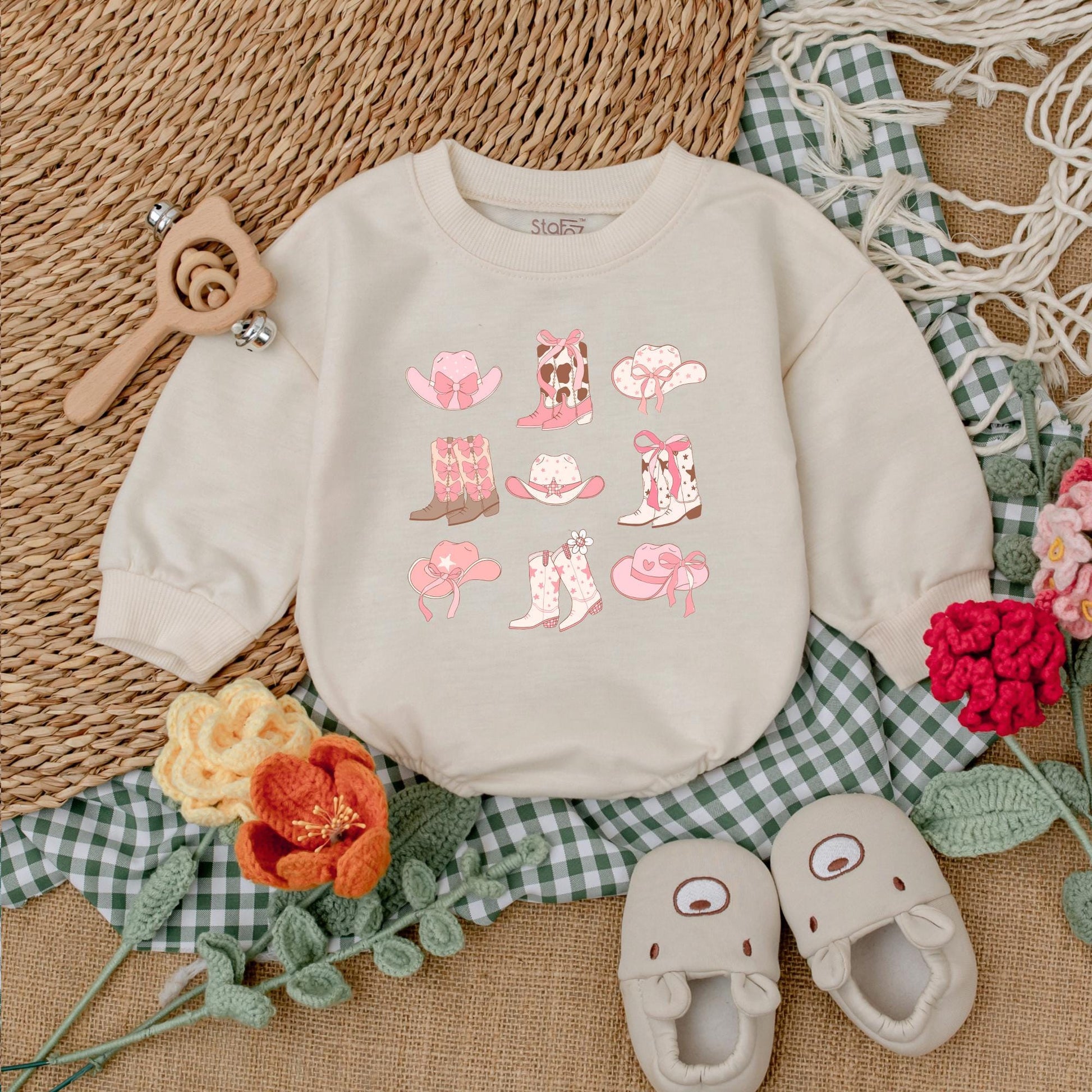 Adorable Western Cowgirl Boots Baby Romper Bubble Bodysuit Outfit for Girls Newborn Rodeo Baby Shower Gift Country Style Clothes